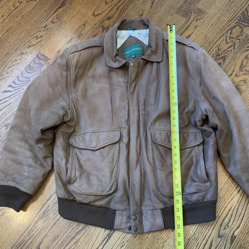 Vintage Men's Brown Leather Bomber Jacket Size 46 Moto Pilot Retro‎ Hipster
